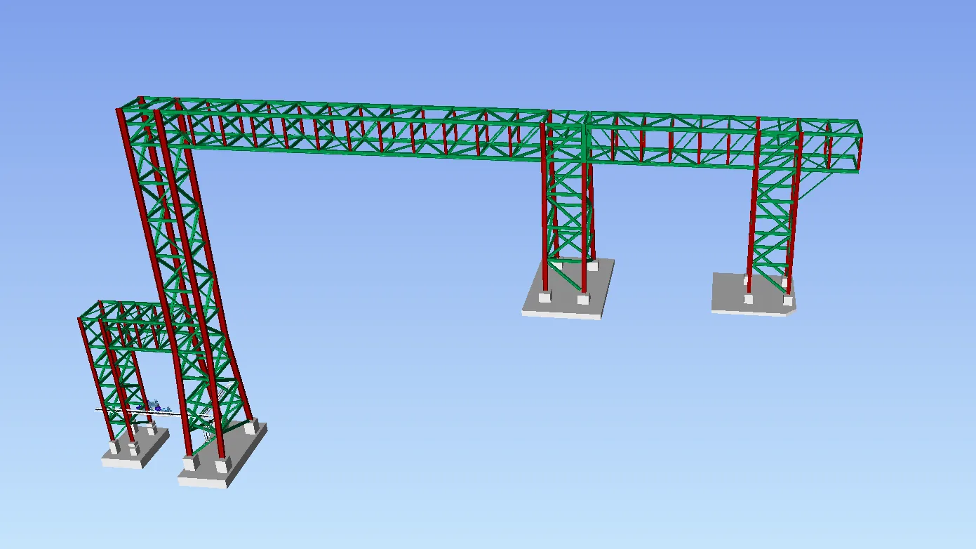 Industrial pipe rack BIM model with steel structure and foundations