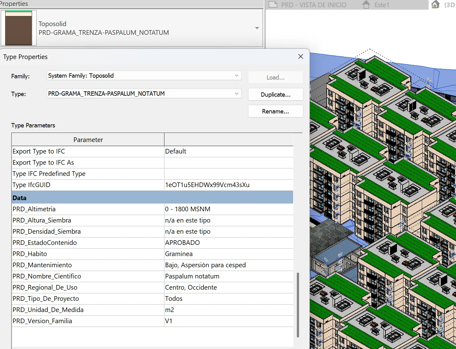 Revit family with technical parameters and model context